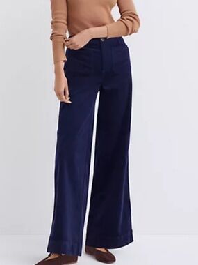 LOFT Palmer Brushed Corduroy Navy Wide-Leg Velvet Trousers